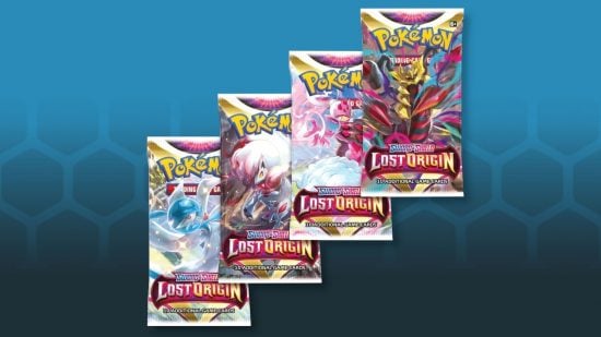 Pokemon card collecting - photo of four Lost Origin Pokemon boosters