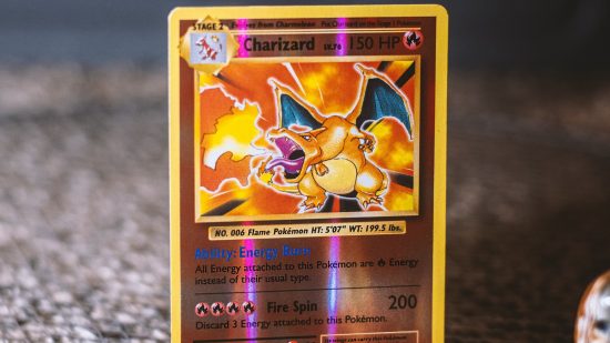 Pokemon card collecting - photo of a shiny Base Set Charizard