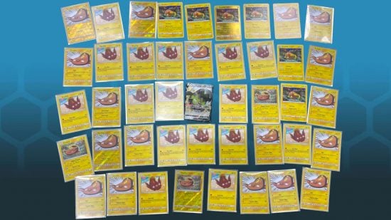 Pokemon card collecting - photo of a fan's Stunfisk Pokemon card collection