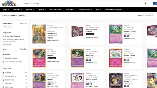 Pokemon card collecting - screenshot of TCGPlayer website