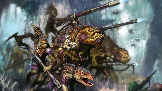 Warhammer 40k Kroot Krootox and Kroot Hounds, large creatures with features of hounds, birds, and gorillas