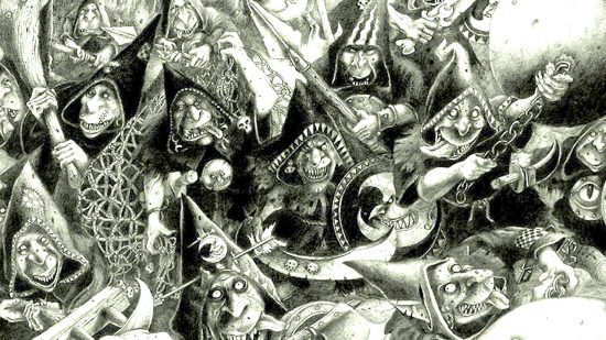Warhammer Night Goblins The Old World guide - Games Workshop artwork showing a crowd of maddened Night Goblins charging into a fight