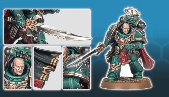 Warhammer The Horus Heresy Tybalt Marr model for the Sons of Horus - Games Workshop image showing the full new forge world resin Tybalt Marr model, as well as close up detail shots from the model