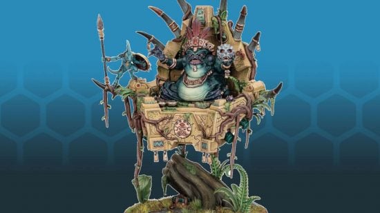 Warhammer the Old World Lizardmen Slann Mage Priest, a huge toad man riding on a floating stone dais