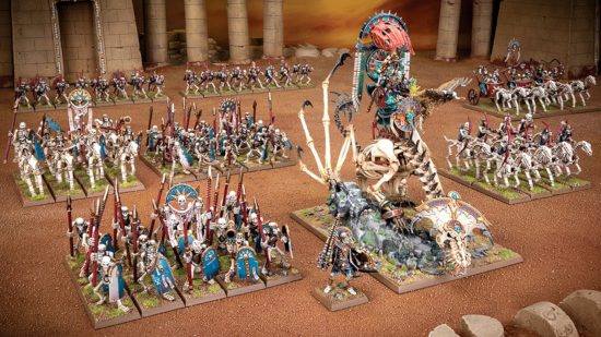 Warhammer Tomb Kings The Old World guide - Games Workshop image showing the full army included in The Old World Tomb Kings of Khemri starter box