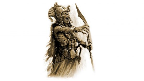Warhammer Tomb Kings The Old World guide - Games Workshop image showing a Tomb King calling out a command, hand outstretched, and a long bladed spear in the other
