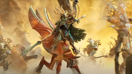 Age of Sigmar 4th edition rules - a treeperson lord of the Sylvaneth riding on a giant insect