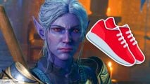 Baldurs Gate 3's Minthara, and a Twitter emoji of red sneakers