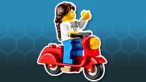 A minifigure on a scooter from Parisian Restaurant, one of the best Lego Creator Expert sets