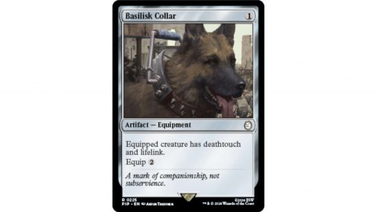 Budget Commander decks - the MTG card Basilisk Collar, with art of an Alsation dog wearing a spiked collar