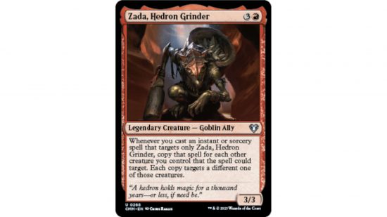 Budget Commander decks - the MTG card Zada, Hedron Grinder, a goblin crouched in a weathered mountain passage