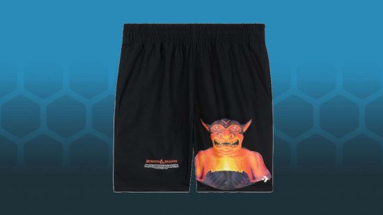 DnD converse shorts with the classic Player's Handbook idol on the left leg