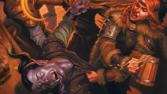 DnD death saves 5e - Wizards of the Coast art of a bar brawl