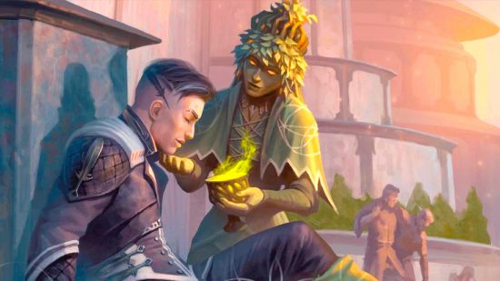 DnD Healing Spirit spell guide - Wizards of the Coast artwork showing a character healing another with nature magic