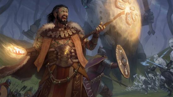 DnD Turn Undead guide - Wizards of the Coast artwork showing a cleric in battle, casting a spell from a staff