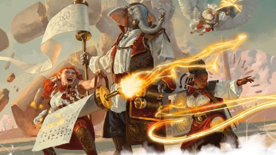 DnD Turn Undead guide - Wizards of the Coast artwork showing clerics wielding magical guns made from magic scrolls