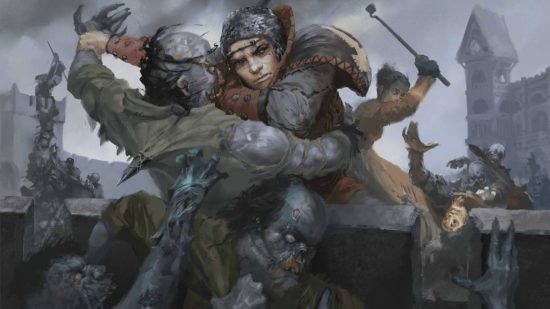 DnD Turn Undead guide - Wizards of the Coast artwork showing a warrior fighting undead creatures