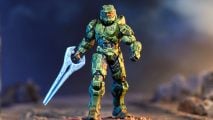 Halo Flashpoint Master Chief model - a Spartan in green power armor with an orange visor holding a power blade