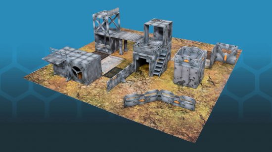 Halo Flashpoint terrain - a brown battlemat with grey, blocky buildings