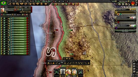 Hearts of Iron 4 DLC Trial of Allegiance review - author screenshot from the DLC showing Brazilian troops massing on the Chilean border