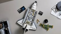 Lego Space Shuttle opened up with innards showing.