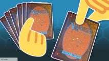 MTG Mulligan rules - Twitter emoji hands holding Magic: The Gathering cards