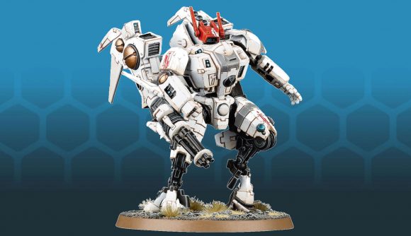 Warhammer 40k T'au Empire Codex Coldstar Commander - a large battlesuit with expanded legs and bigger junmp boosters
