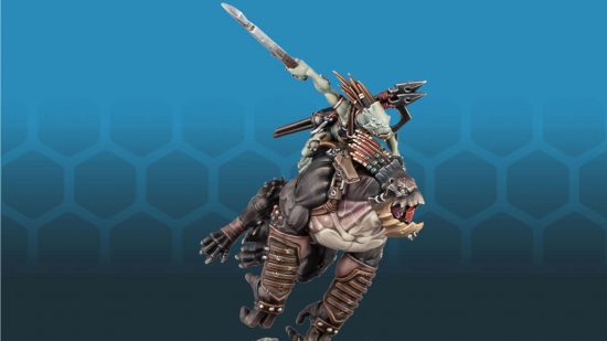 Warhammer 40k T'au Empire Codex - a quill-haired Kroot warrior rides a huge, beaked, gorilla-like Krootox Rampager