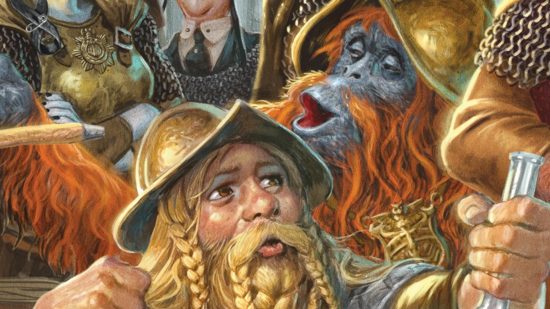 Terry Pratchett Discworld RPG characters - Discworld Emporium sales image showing part of David Wyatt's The Ankh-Morpork City Watch print including Cheery Littlebottom and The Librarian