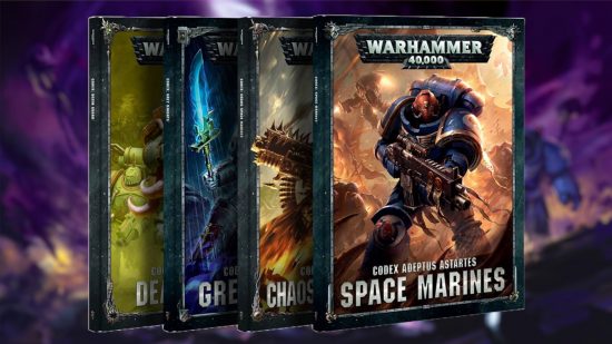 Best Warhammer 40k starting point - Games Workshop photo showing old 7th edition codex covers.