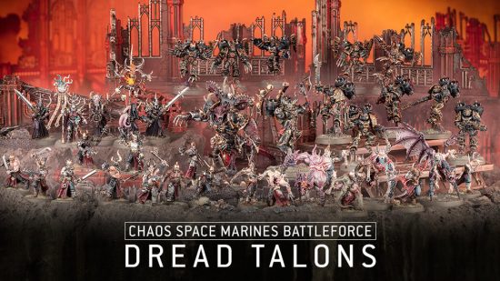 Warhammer 40k Chaos Space Marines Lord models, battleforce, and codex reveal at Adepticon 2024 - Games Workshop image showing the new Dread Talons battleforce
