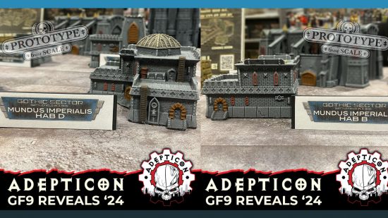 Mundus Imperialis prepainted terrain, a pair of model gothic stone buildings in 6mm scale, perfect for Warhammer Legions Imperialis terrain