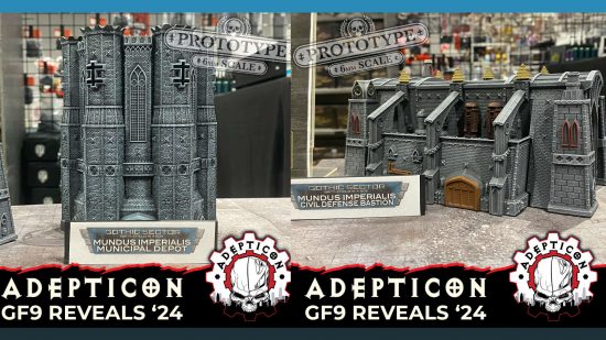 Mundus Imperialis prepainted terrain, a pair of model gothic stone buildings in 6mm scale, perfect for Warhammer Legions Imperialis terrain