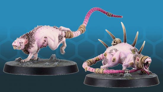 A pair of mutant Necromunda Wasteland Rats, pink-skinned creatures with spikes protruding from their backs, the closest thing to Warhammer 40k Skaven we currently have