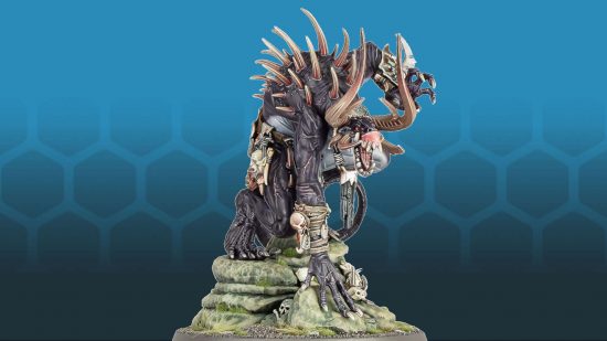 Warhammer Chaos Marauders Wilderfiend, a huge spine-backed beast with purple skin and great horns