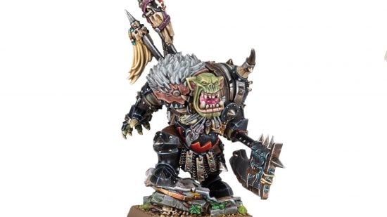 Warhammer the Old World Orcs and Goblins - Black Orc Warboss, a huge greenskinned brute armed with a massive axe