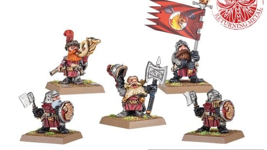 Classic Warhammer THe Old World Dwarf models, Prince Ulther and his command