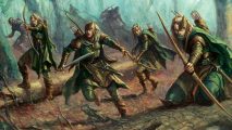 Warhammer the Old World Wood Elves Glade Guard, elven archers in green and brown leather and cloth garb