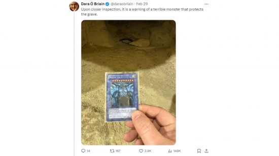 Dara O'Briain's tweet about finding the Yugioh God card obelisk the tormentor