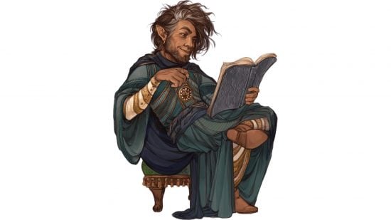 DnD chronurgy wizard art showing magic user sitting on a stool