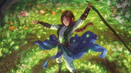 DnD Genie Warlock 5e - Wizards of the Coast art of an Elf casting a nature spell