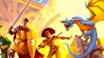 DnD Initiative 5e - Wizards of the Coast art of adventurers fighting a blue wyrmling