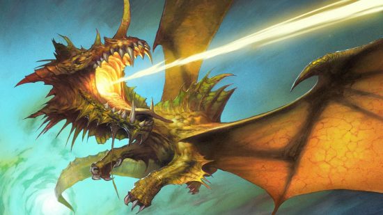 An MTG dragon firing a laser from its mouth