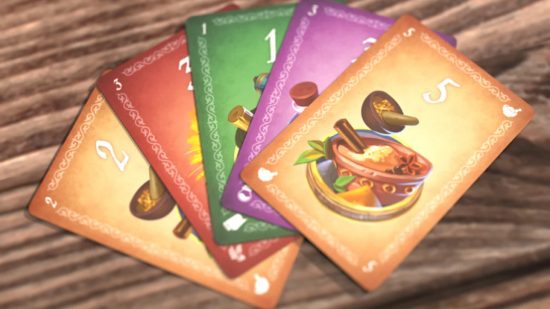 Colorful cards from the board game Medici