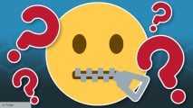 Never Have I Ever questions - Twitter emojis of a face with a zipper mouth and several red question marks