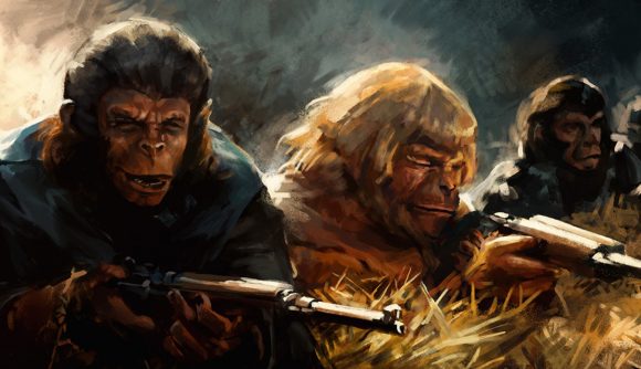 Planet of the Apes RPG art showing three apes with guns