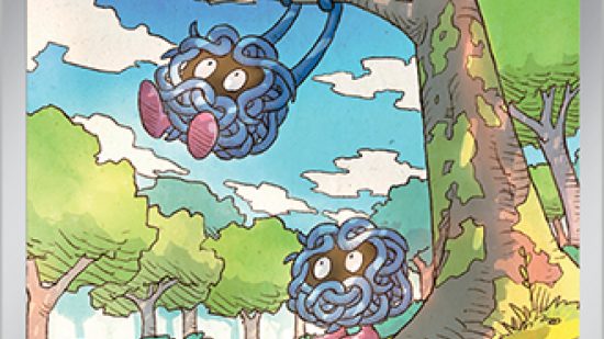 Pokemon TCG art showing two Tangelas swinging
