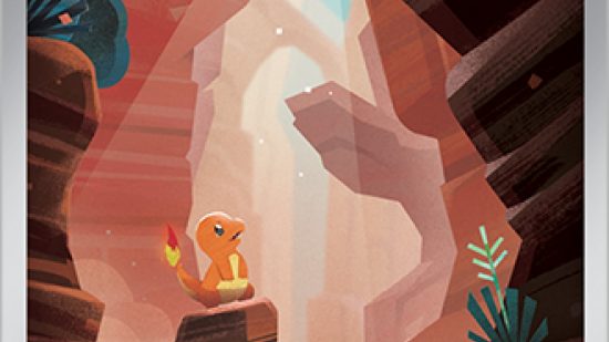Pokemon TCG art showing a Charmander in a canyon