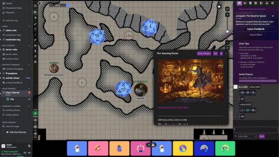 The Roll20 Virtual Tabletop loaded inside a Discord Voice call