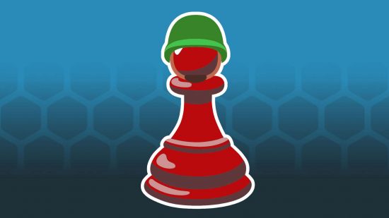 A red chess pawn wearing a green military helmet, representing a new tabletop wargames hub for the UK military